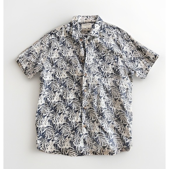 Heritage Tops - Heritage Linen Button Up Shirt Short Sleeve Floral Boho Summer Beachy Casual L